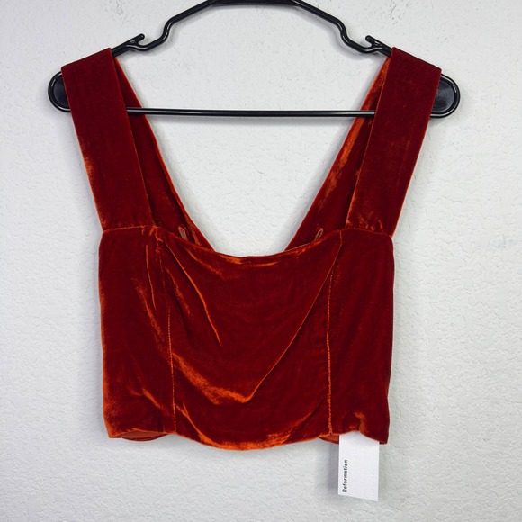 Reformation Wes Pants Set Women 4 Orange Silk Blend Velvet Wide Leg Holiday Luxe - Picture 2 of 15